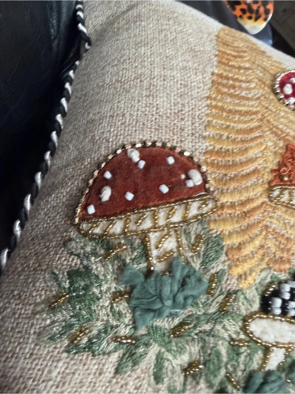 Mackenzie-Childs Mushroom Embellished Lumbar Pillow 14” x 20”